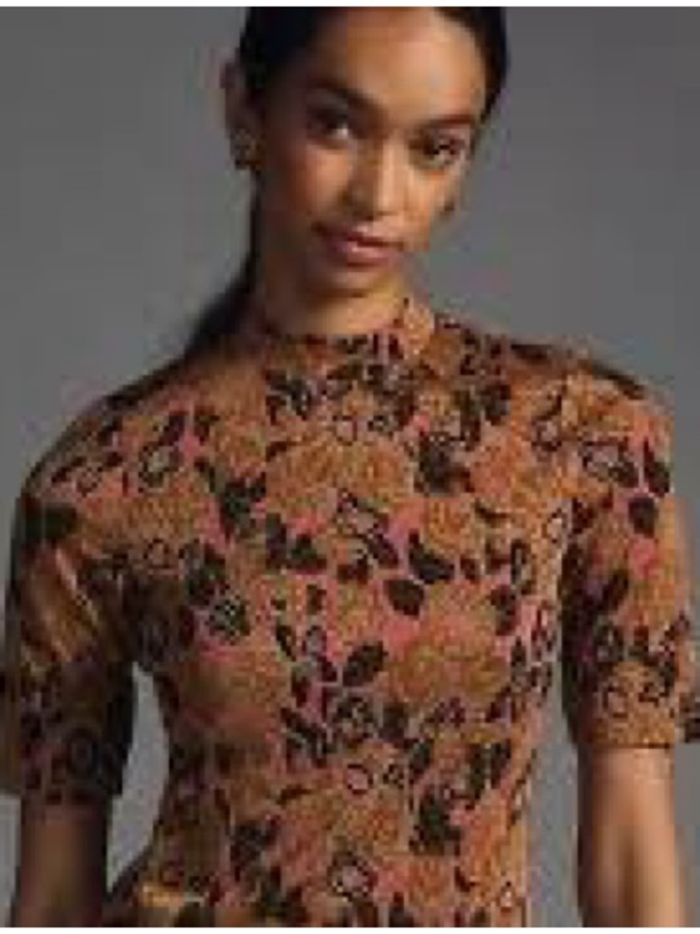 Maeve by Anthropologie Rust, Black & Pink Patterned Top